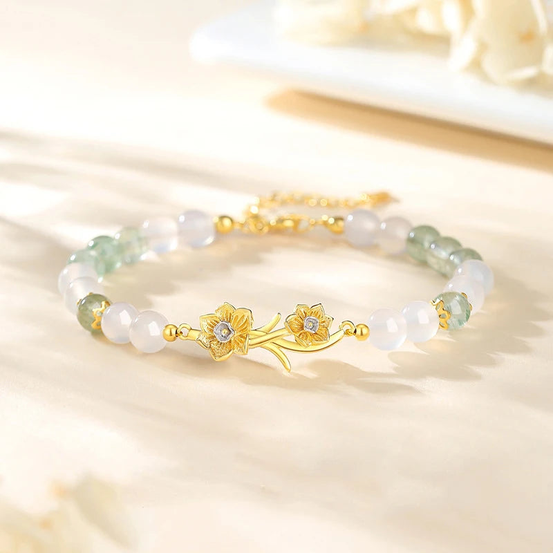 Agate & Rose Quartz Lucky Charms Bracelet｜Tibetan Silver