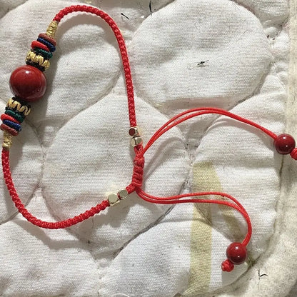 Cinnabar Woven Red Rope Bracelet — Aventurine Lucky Bead