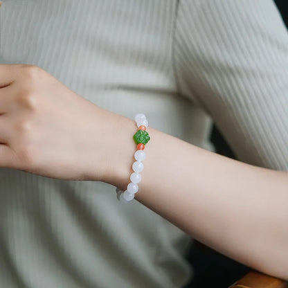 Natural Hetian Jade Bracelet for Women ｜ Vintage Boho Stone Beads Gift