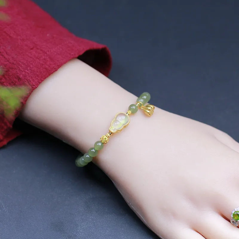 Hotan Green Jade Bracelet for Women｜Natural Lucky Bracelet