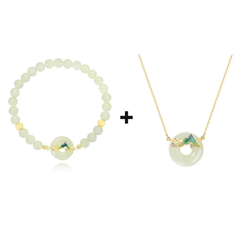 Sterling Silver & Hotan Jade 2-Piece Bracelet Necklace Set