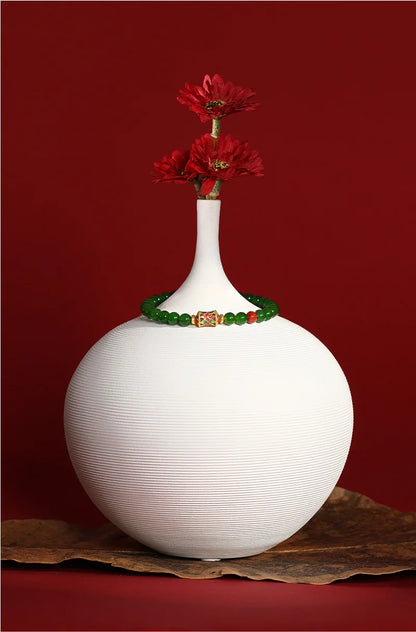 Hetian Jade Bead Bracelet | Tibetan Silver Minimalist