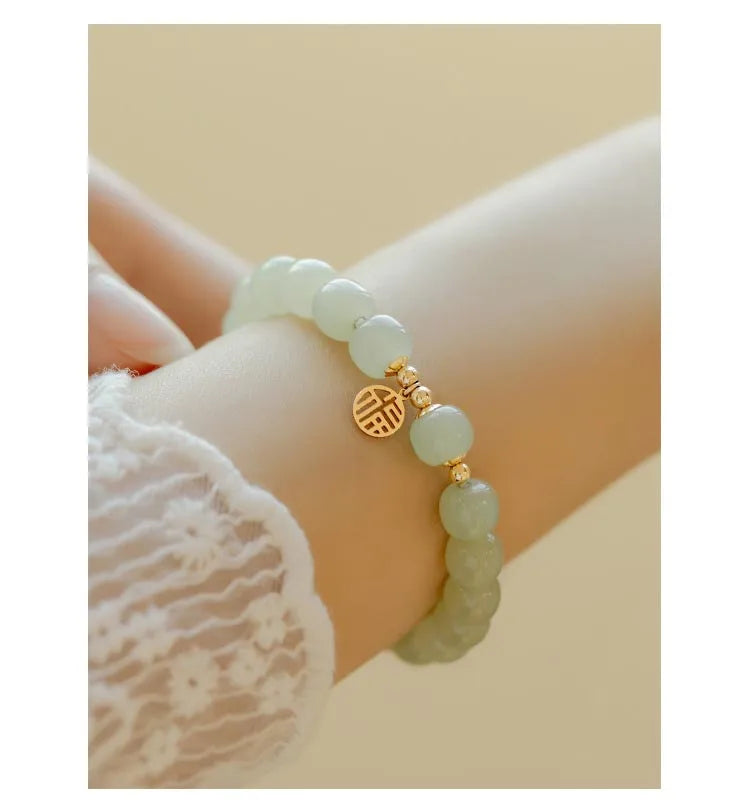 Natural Hotan Jade Wrapped Bracelet — Light Luxury Good Luck Gift