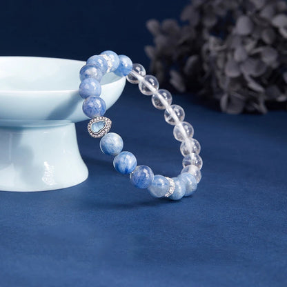 Natural White Crystal Blue Bead Calabash Bracelet | Spiritual Protection & Vintage Elegance