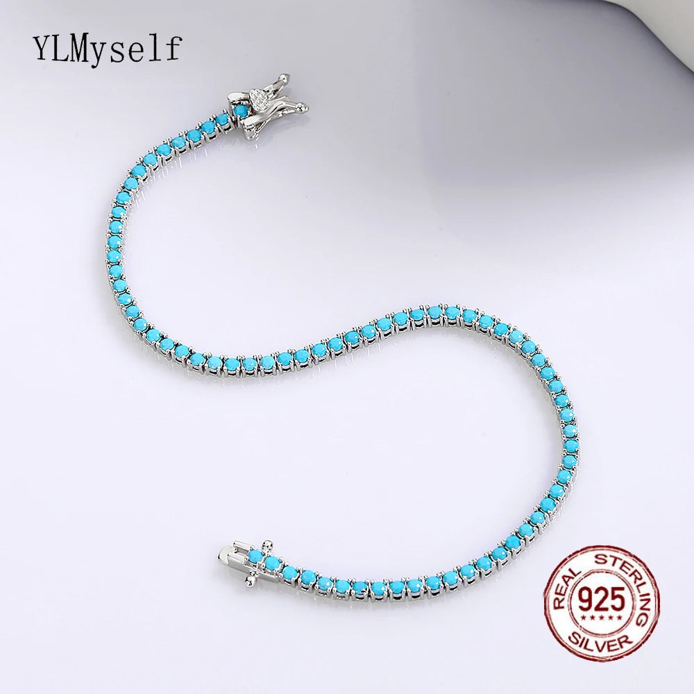 925纯银2mm绿松石蓝网球手链｜灵性护身 开运转运首选