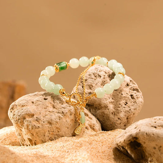 Natural A-Grade Jadeite Bead Bracelet — S925 Silver Mother's Gift