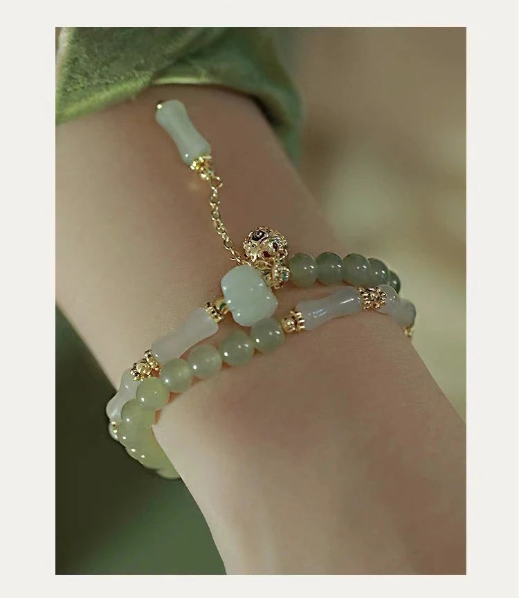 Hetian Jade Bamboo Knot Handchain Gold-Silk Bracelet