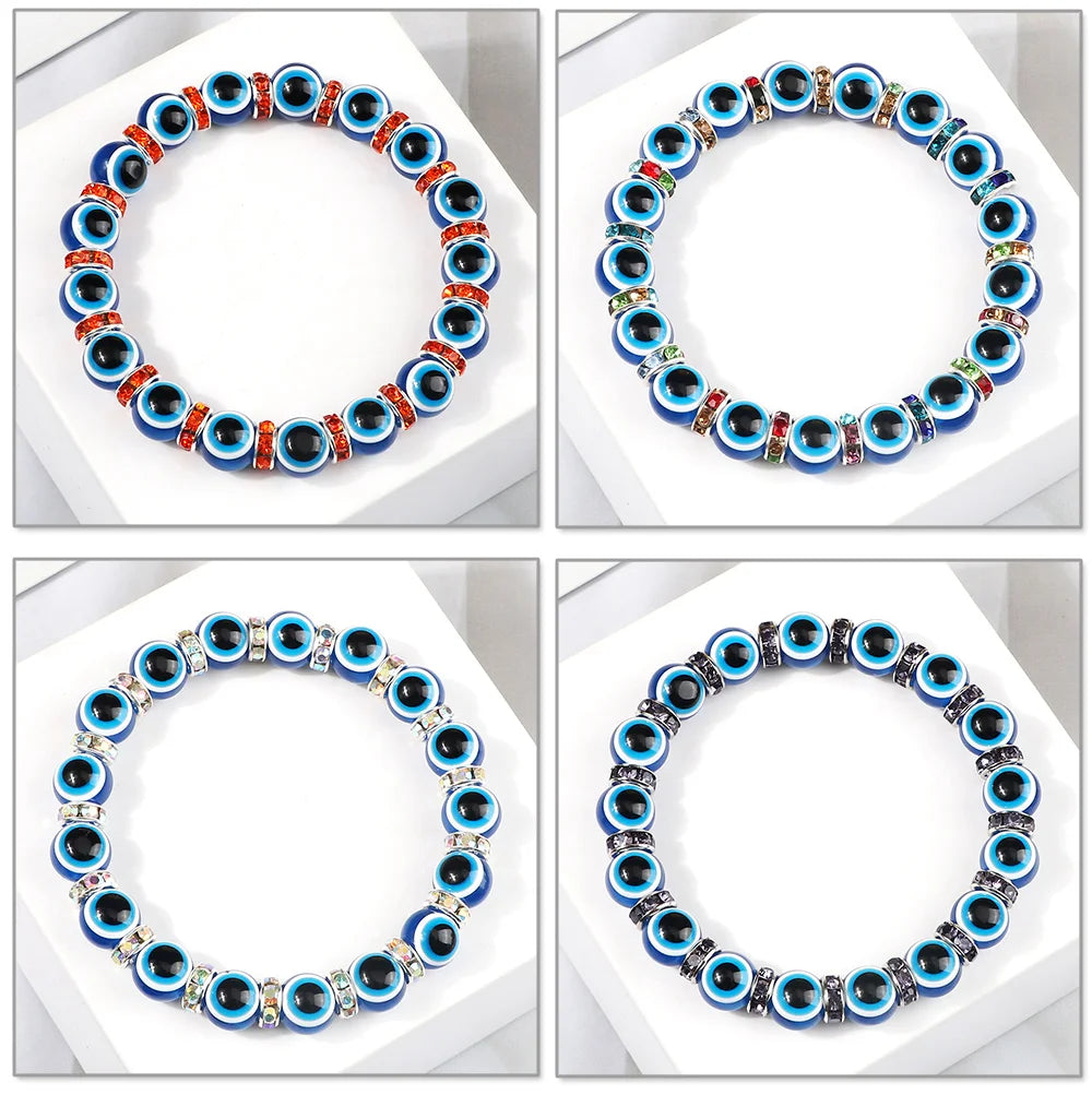 10mm Lucky Blue Evil Eye Bracelet with Charm Pendants