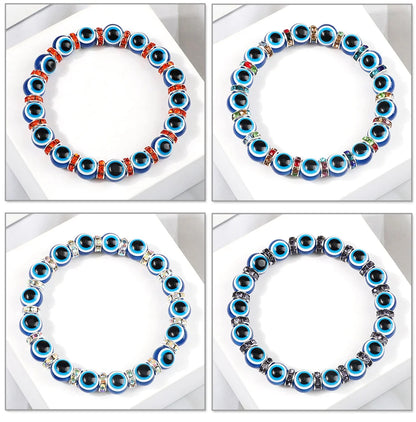 10mm Lucky Blue Evil Eye Bracelet with Charm Pendants