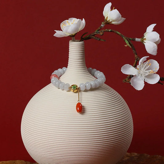 Emerald Rhodochrosite Bead Bracelet with S925 Agate