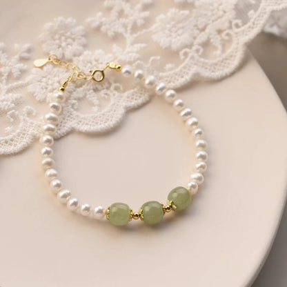 Hotan Jade & Pearl 925 Silver Stretch Bracelet - Light Luxury Gift