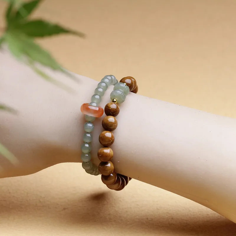 Two-Loop Hetian Jade & South Red Ice Bracelet — Retro Elegant