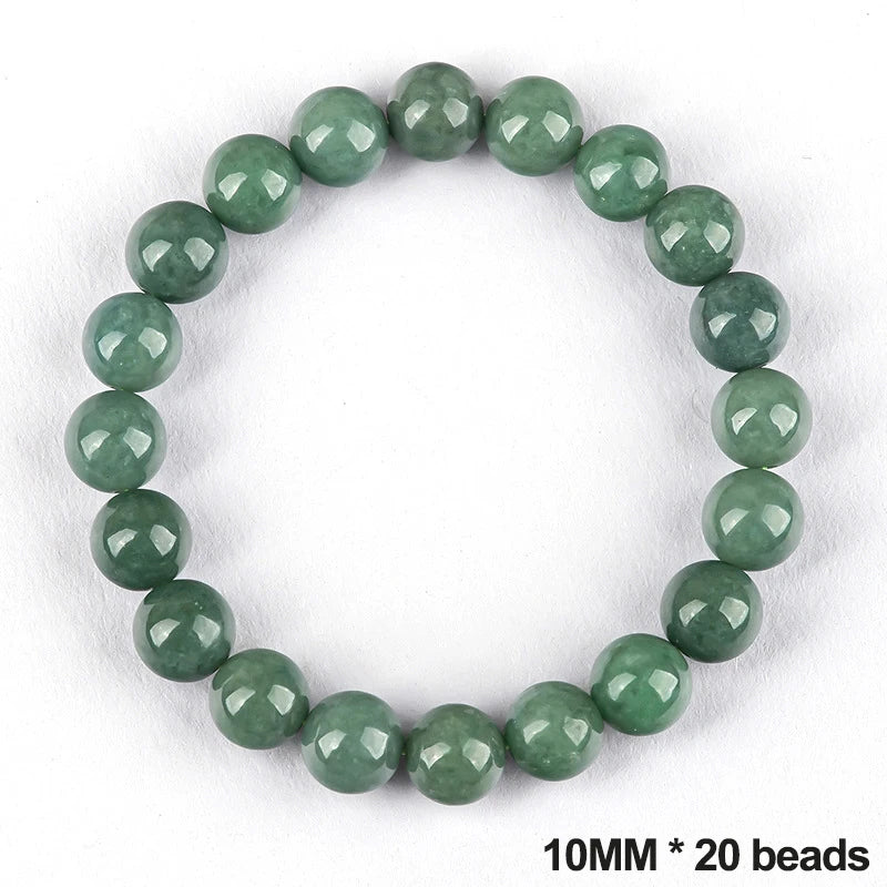 Green Ice Seed Jade Deep-Bean Round Bead Bracelet｜Unisex Feng Shui Charm