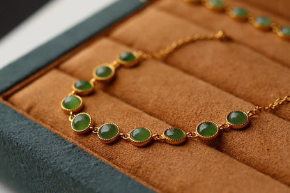 Retro Jade-Green Geometric Zircon Bracelet – Vintage Charm