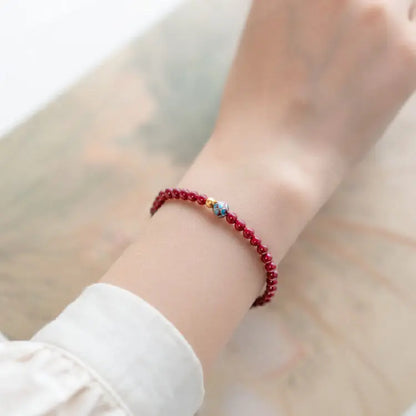 Natural Cinnabar & Blue Lotus Cloisonné Bracelet