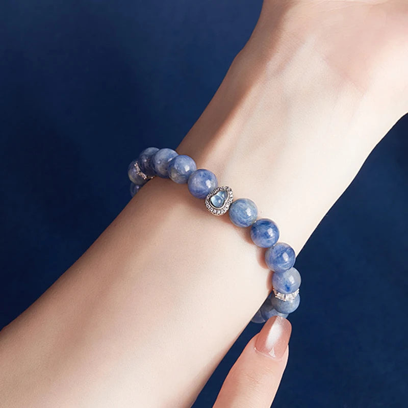 Natural White Crystal Blue Bead Calabash Bracelet | Spiritual Protection & Vintage Elegance