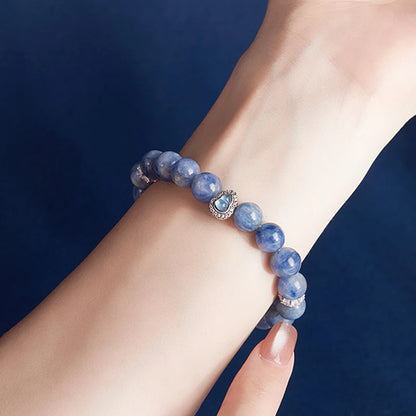 Natural White Crystal Blue Bead Calabash Bracelet | Spiritual Protection & Vintage Elegance