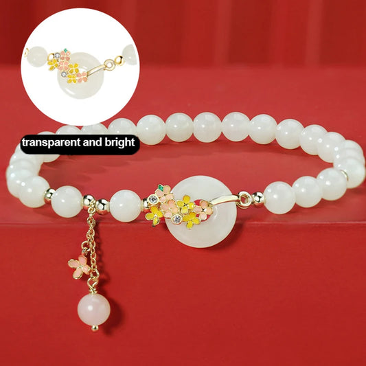 和田玉·桂花平安扣手链｜淡雅自然 开运护身