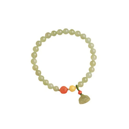 Natural Hotan Jade Honey-Wax Bracelet｜Red Lotus Heart Single Loop