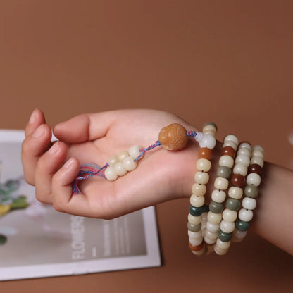 White Jade Bodhi Root Wrap Bracelet — Multi-Treasure