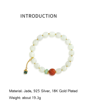 White Jade & Green Jasper Amber Beaded Bracelet - Vintage Charm