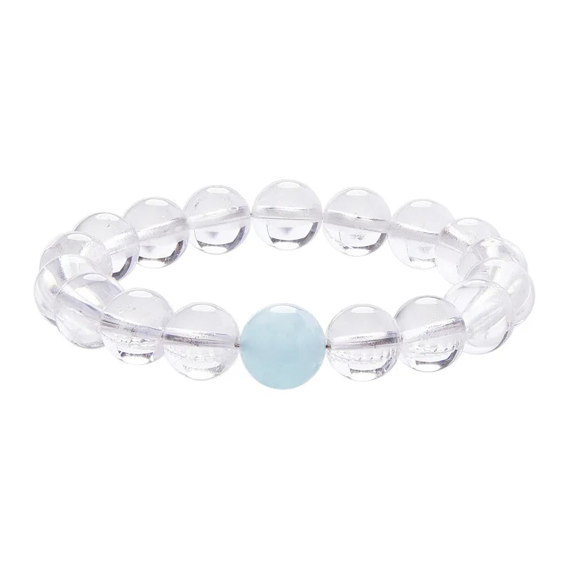 White & Blue Clear Quartz Stretch Bracelet｜Calm Clarity Amulet