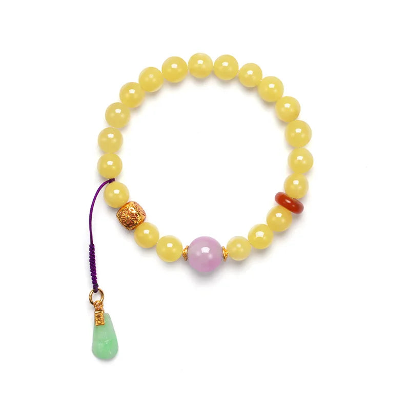 8mm Amber Hetian Jade Bell Bracelet｜Feng Shui Elegance