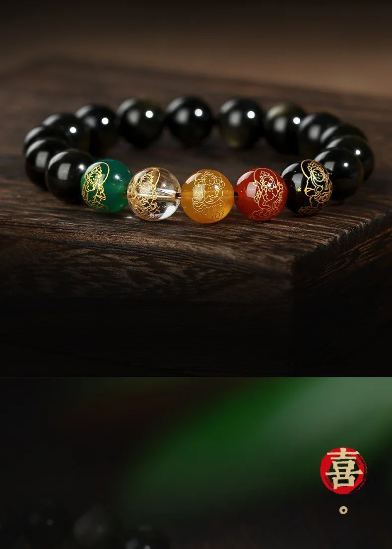 Natural Bracelet For Male High End Hotan Jade Pixiu Attracts Money And Obsidian Five Way God Of Wealth Buddha Beads Give Gifts