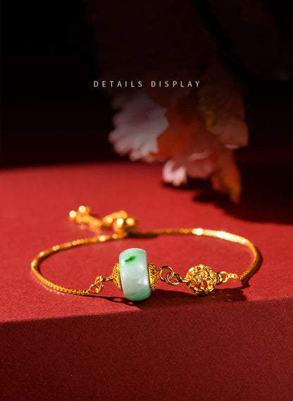 Jade & Gold-Plated Beaded Bangle｜Vintage Feng Shui Bracelet
