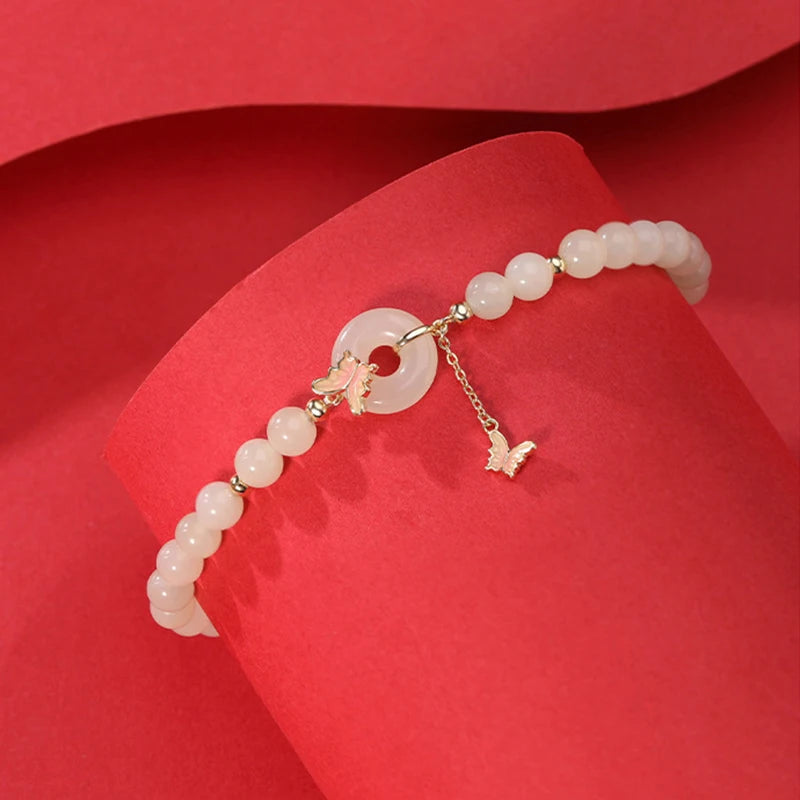 Hetian Jade Butterfly Tassel Bracelet - Ping An Protective Charm