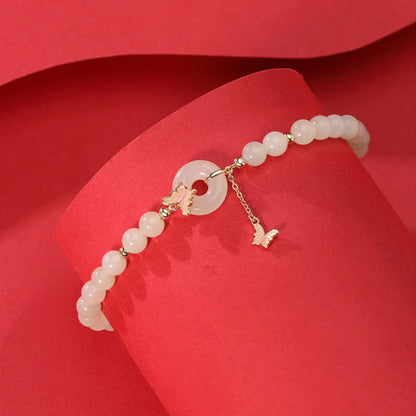 Hetian Jade Butterfly Tassel Bracelet - Ping An Protective Charm