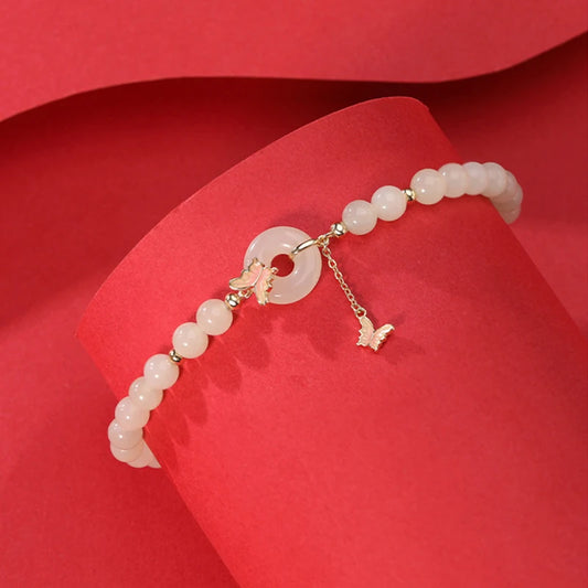Hetian Jade Butterfly Tassel Bracelet - Ping An Protective Charm