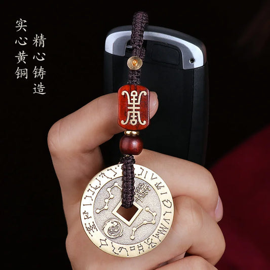 Pure Copper Taoist Nine-Char Mantra Keychain Pendant