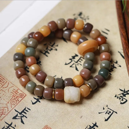 White Jade Bodhi Root Wrap Bracelet — Multi-Treasure