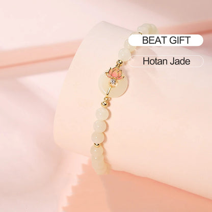 Hotan White Jade Lotus Bracelet｜Chinese Style Feng Shui Gift