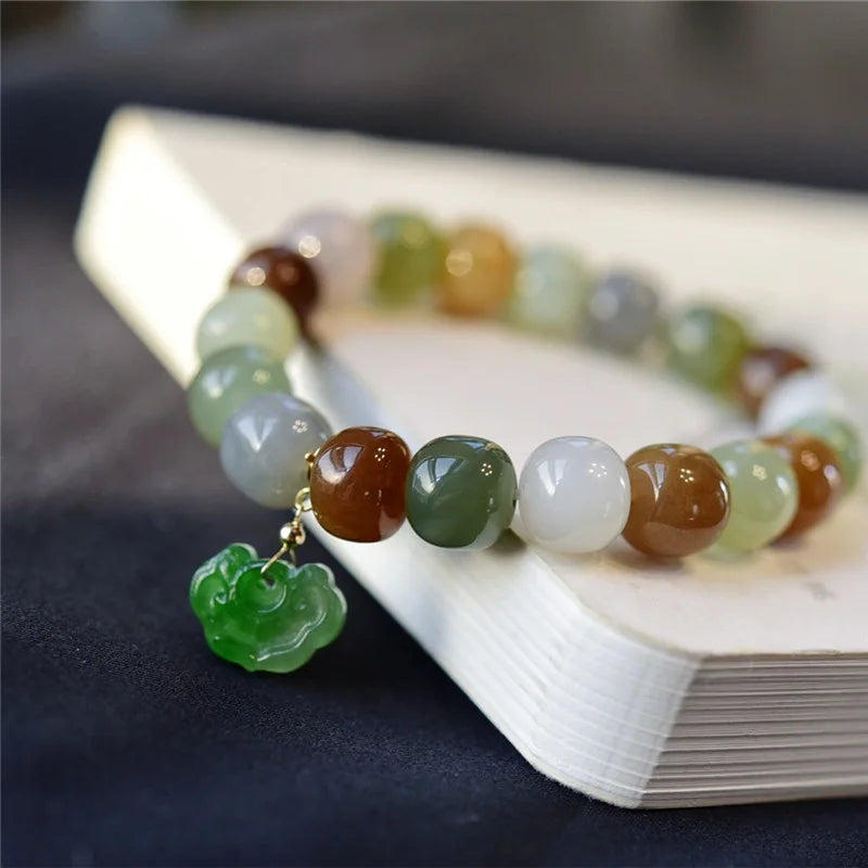 Hetian Jade 9×10mm Multicolor Bracelet｜Unisex Feng Shui Talisman