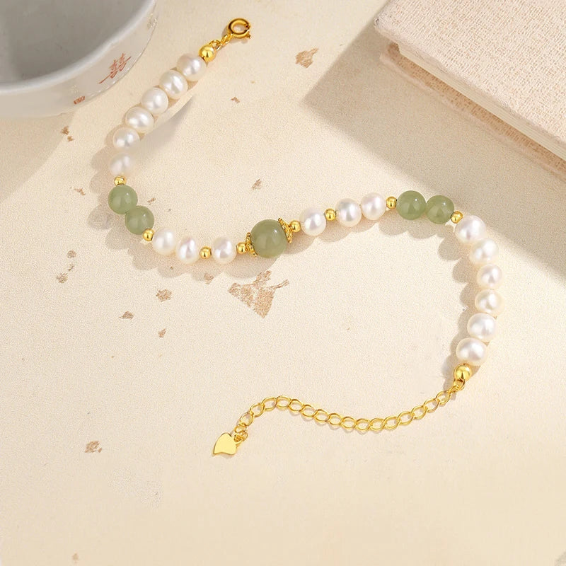 Green Stone Bracelet — Amethyst Jade Agate Elastic Bangle