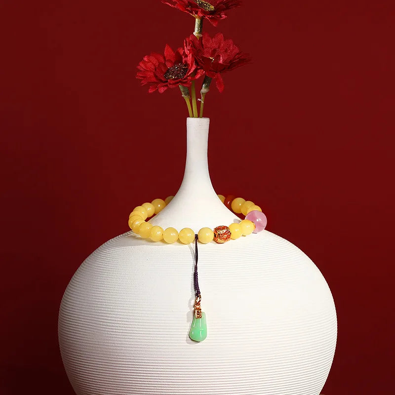 8mm Amber Hetian Jade Bell Bracelet｜Feng Shui Elegance