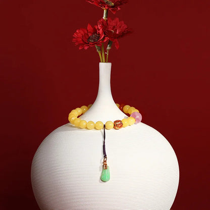 8mm Amber Hetian Jade Bell Bracelet｜Feng Shui Elegance