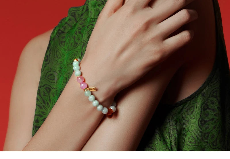 Hetian Jade Sterling Silver Gold-Plated Handstring Bracelet - Feng Shui Charm
