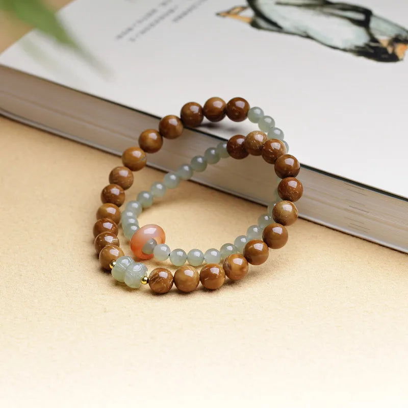 Two-Loop Hetian Jade & South Red Ice Bracelet — Retro Elegant