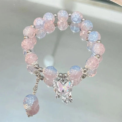 Y2K Sweet Cherry Blossom Crystal Beaded Bracelet