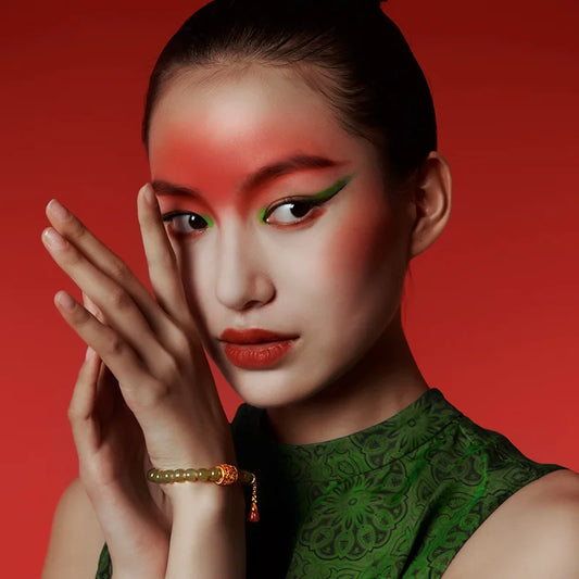 Natural Hetian Jade & Tibetan Silver Stretch Bracelet