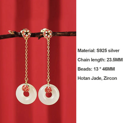 Hollowed Flower Hetian Jade Pendant Necklace – Copper Coin Charm