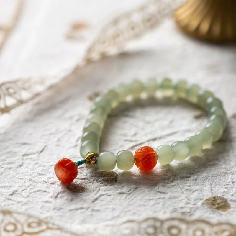 Hetian Jade 7mm Lotus String Bracelet — Nephrite Single Circle