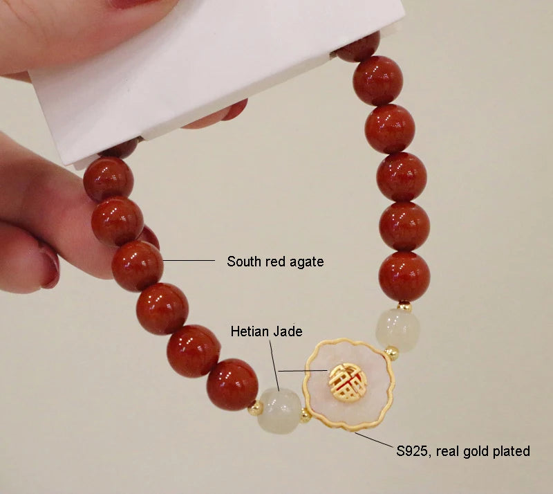Red Agate & Hetian Jade Blessing Bracelet - Vintage Charm
