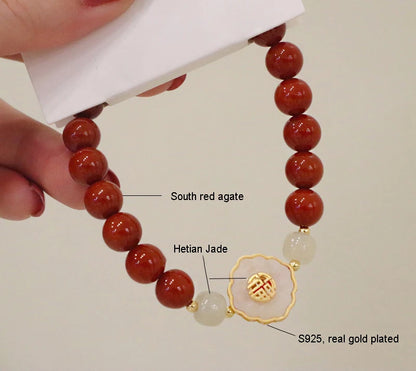 Red Agate & Hetian Jade Blessing Bracelet - Vintage Charm