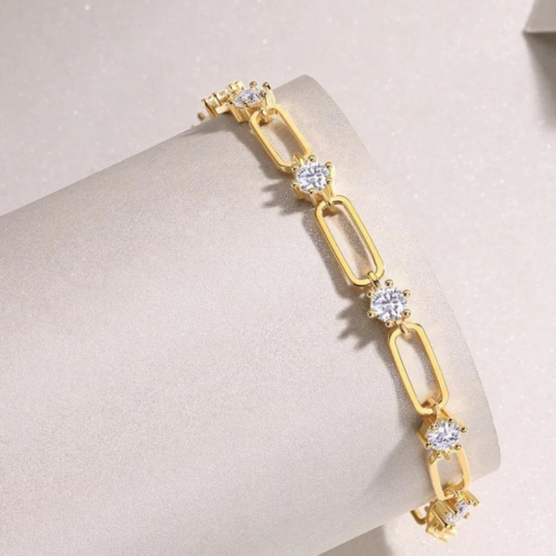 Moissanite Heart Bracelet — S925 18K White Gold Plated Elegant Link