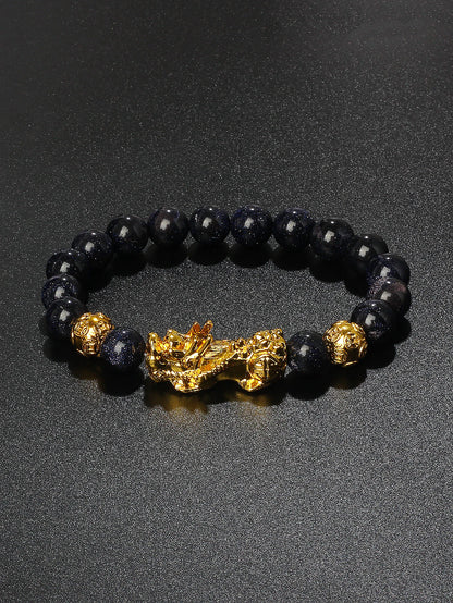 Gold Color Pi Xiu Bracelets Women Feng Shui Obsidian Wealth Pi Yao Bracelets Men 10m Dragon Mantra Bead Bangle Lucky Jewelry New