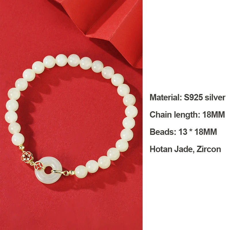 Hollowed Flower Hetian Jade Pendant Necklace – Copper Coin Charm